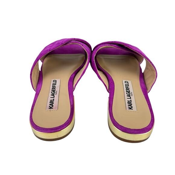 Karl Lagerfeld Rae Magenta Purple Suede Leather Quilted Open Toe Slide Sandals - Picture 6 of 11